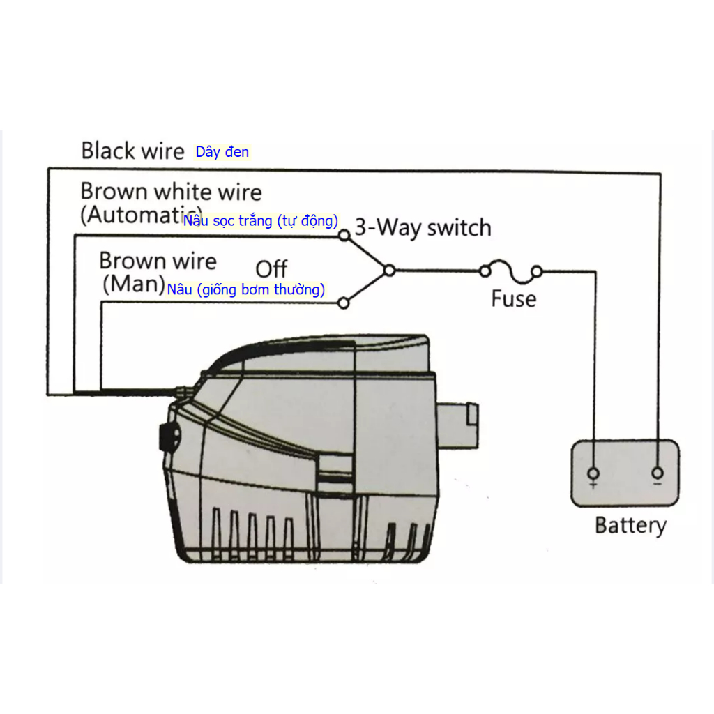 Bơm tự động 12V/24V,DB-SEA,70 lít/ phút, nước cao 4 mét, dây đồng , công tắc bằng nam châm, cho tàu thuyền xà lan