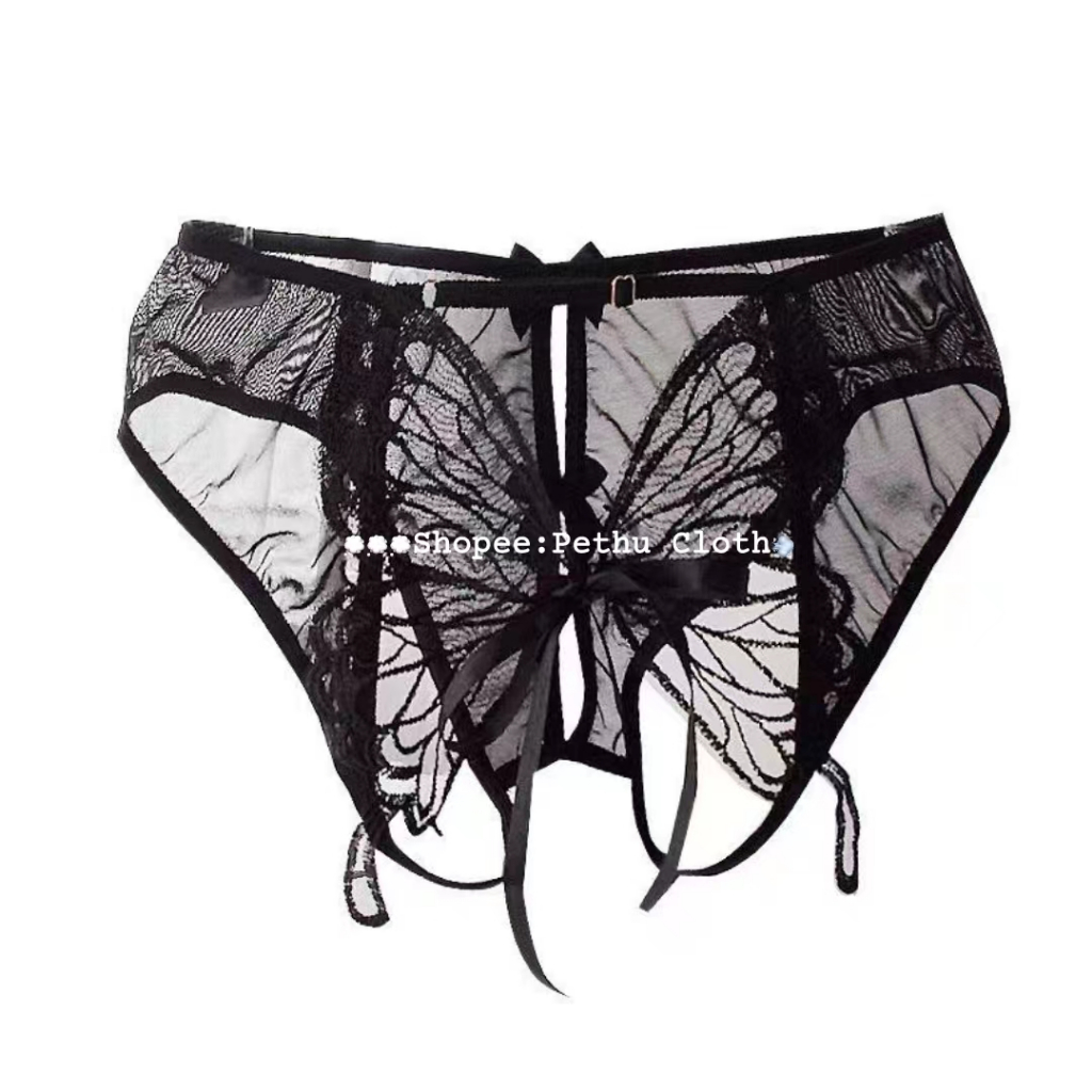 ( Q1,HCM）Quần lót họa tiết ren nơ không đáy gợi cảm sexy mềm mại thoải mái đen + trắng + đỏ--Butterfly