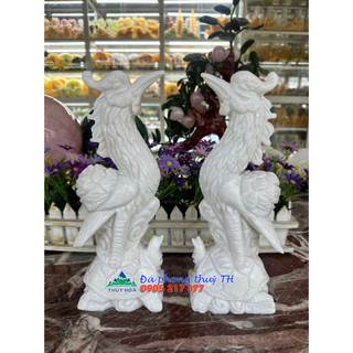 Cặp Hạc đứng rùa thờ cúng đá trắng - Cao 30 cm