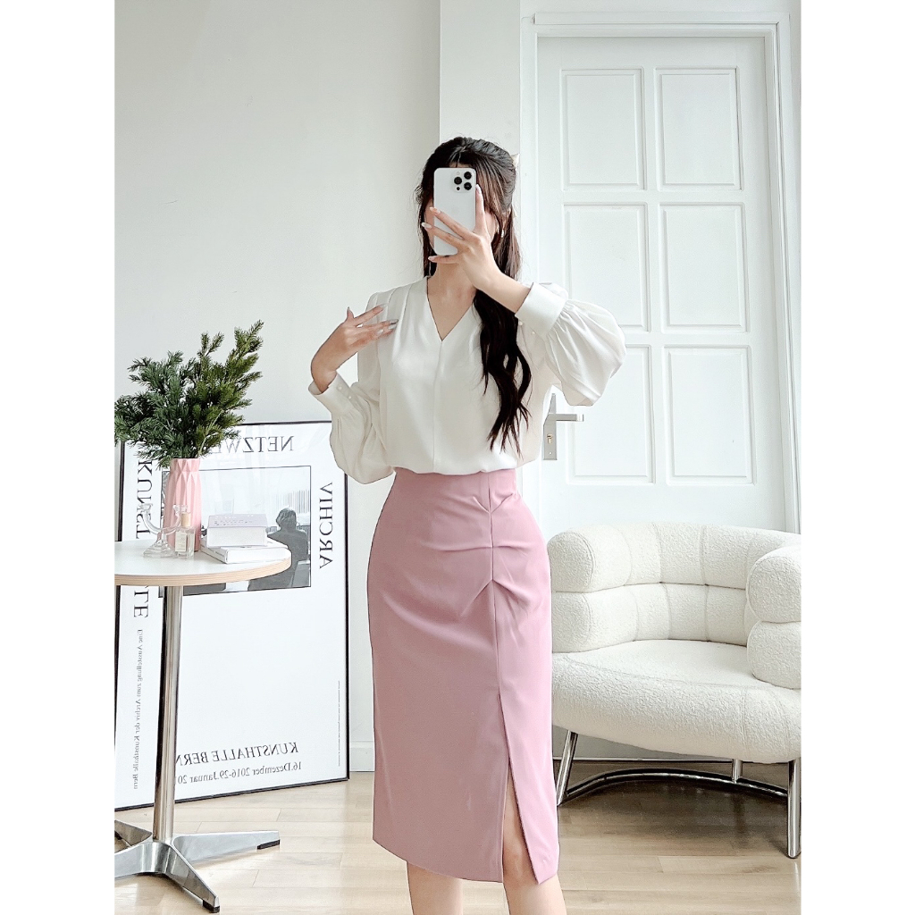 Chân váy trượt nhật M.A.Y Clothing thiết kế nhún lệch cách điệu VHN093 | BigBuy360 - bigbuy360.vn