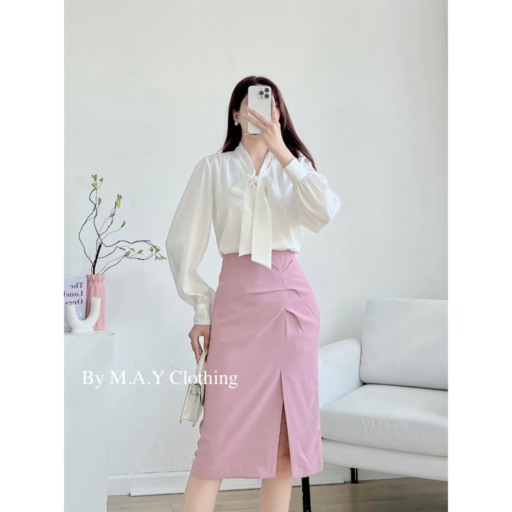 Chân váy trượt nhật M.A.Y Clothing thiết kế nhún lệch cách điệu VHN093 | BigBuy360 - bigbuy360.vn