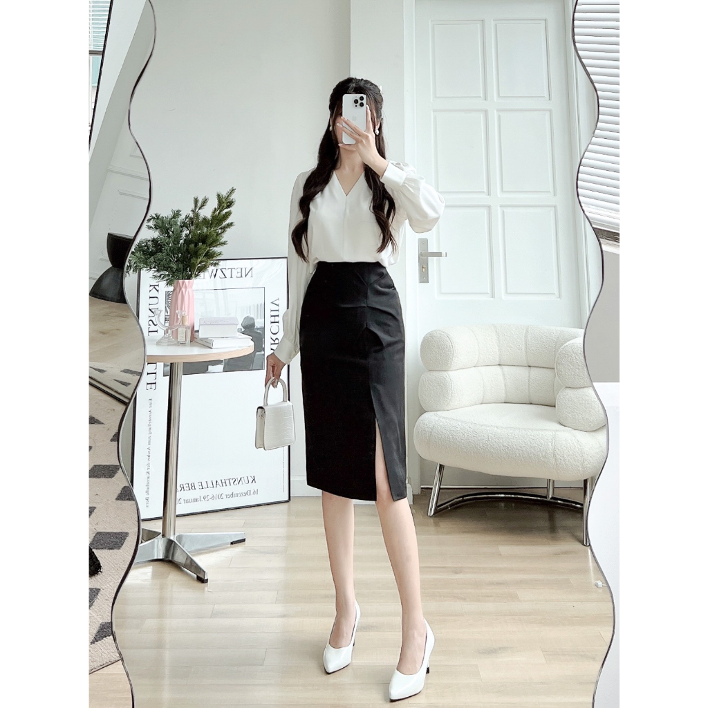 Chân váy trượt nhật M.A.Y Clothing thiết kế nhún lệch cách điệu VHN093 | BigBuy360 - bigbuy360.vn