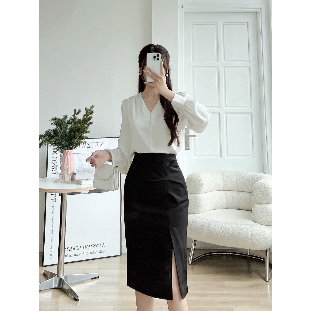 Chân váy trượt nhật M.A.Y Clothing thiết kế nhún lệch cách điệu VHN093 | BigBuy360 - bigbuy360.vn