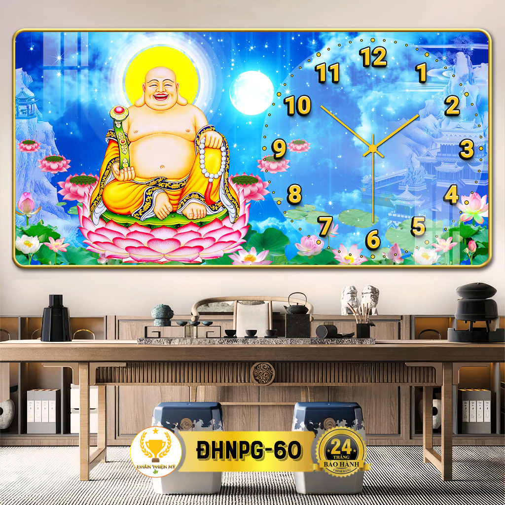 Tranh Đồng Hồ Treo Tường Phật Di Lặc CHÂN THIỆN MỸ, Decor Trang Trí Nhà Cửa, Làm Quà Khai Trương, Tân Gia CĐHNPG-08