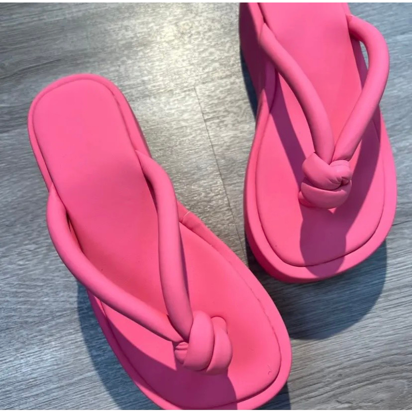 Dép kẹp sandal nữ đế cao 6.5cm quai dây thắt ú si sáp, Dép nữ bánh mì xăng đan đế bằng xỏ ngón siêu hót đi chơi dạo phố