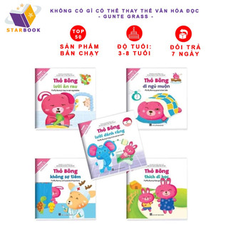 Sách - truyện bộ ehon kỹ năng sống thỏ bông cho bé từ 3-8 tuổi song ngữ việt anh, quét mã qr file nghe