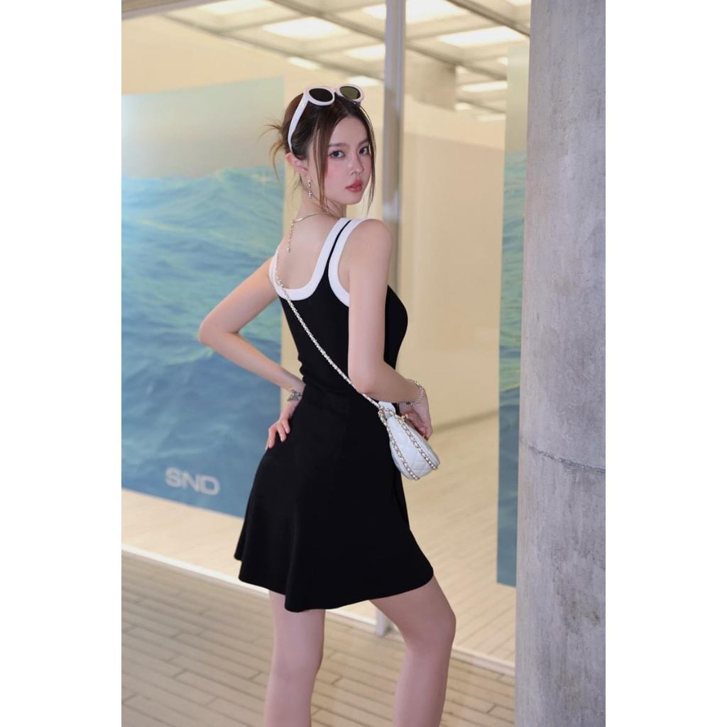 Váy Body 2 Dây Dáng Xòe MIMILA Phối Viền Trắng Năng Động Đầm Dây Ôm Body Chất Thun Gân - MBD096