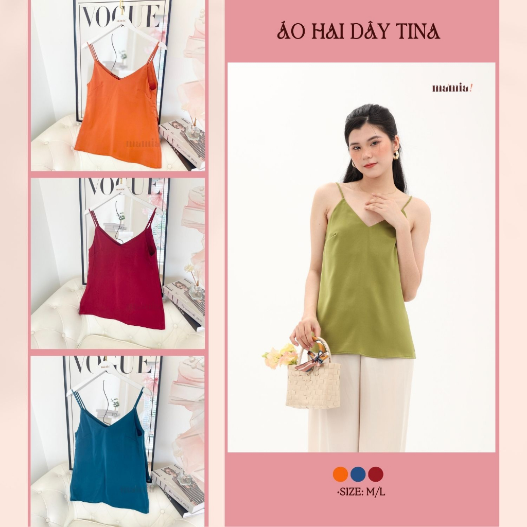 Áo hai dây cổ V lụa basic Tina - MA’MIA