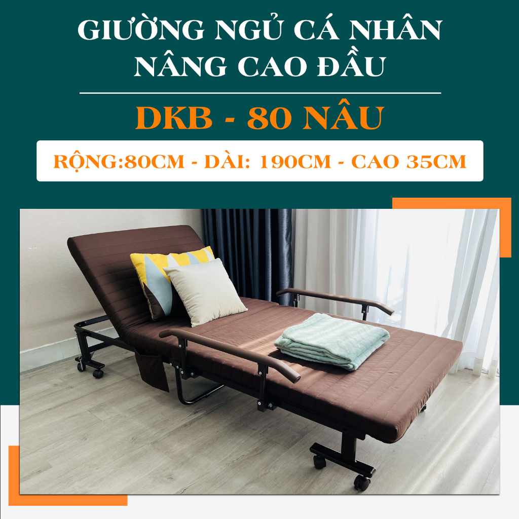 Giường Nệm Gấp Gọn HÀN QUỐC DAKITA DKB-80 dài 1,90m rộng 0,80m bảo hành 12 tháng- Màu xám và màu nâu