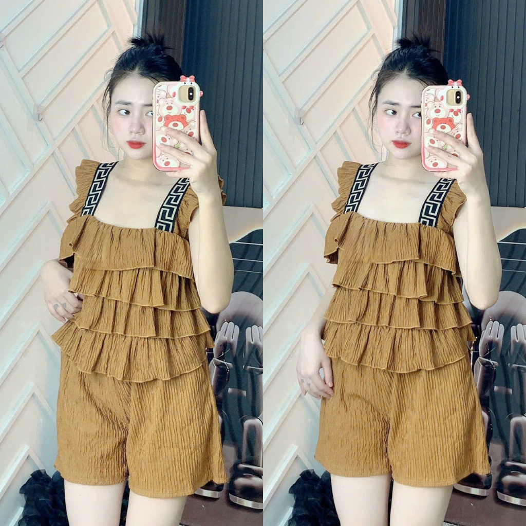 [7.7 Sales Freeship] Set bộ đùi thun xốp nhiều mặc, set bộ xốp bèo tầng 2 dây cánh tiên phối viền mix quần đùi xinh xắn