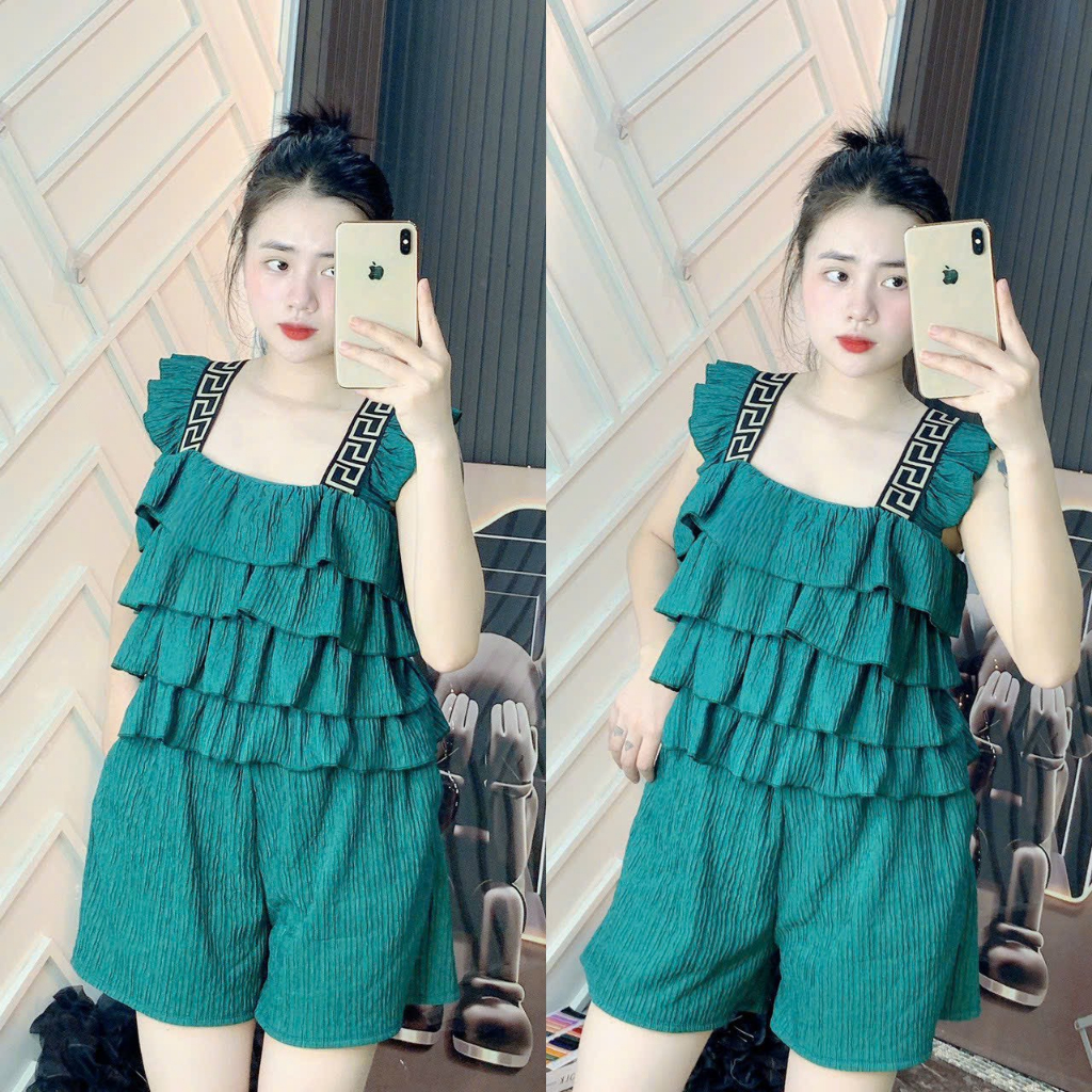 [7.7 Sales Freeship] Set bộ đùi thun xốp nhiều mặc, set bộ xốp bèo tầng 2 dây cánh tiên phối viền mix quần đùi xinh xắn