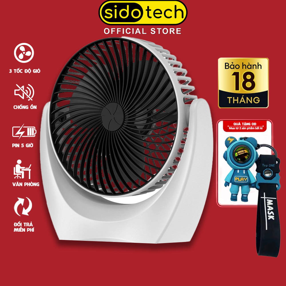 Quạt mini để bàn tích điện SIDOTECH S10 với 3 mức làm mát chống ồn pin 5 giờ xoay 210 độ pin sạc cho văn phòng mùa hè
