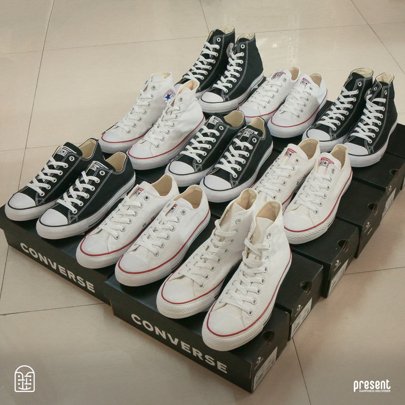 Giày Converse chính hãng bản CLASSIC, cổ cao cổ thấp, màu đen trắng cho nam nữ Present Original Sneakers