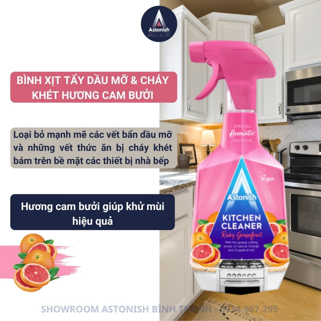 Bình Xịt Tẩy Dầu Mỡ & Cháy Khét Hương Chanh Đào Astonish C3410 750ml