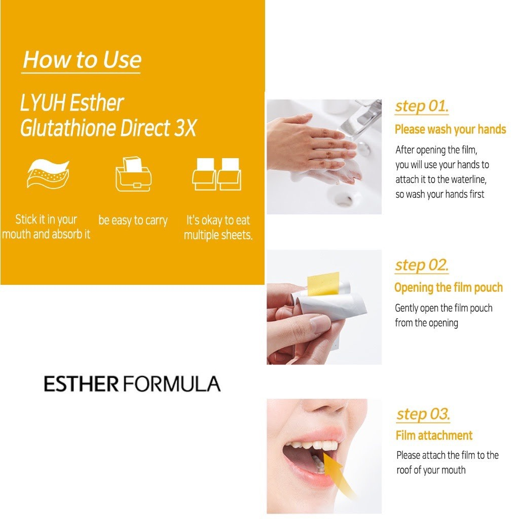 Film ngậm trắng da DR ESTHER formula Glutathione Direct Film 3X Hàn Quốc hộp full 30 miếng