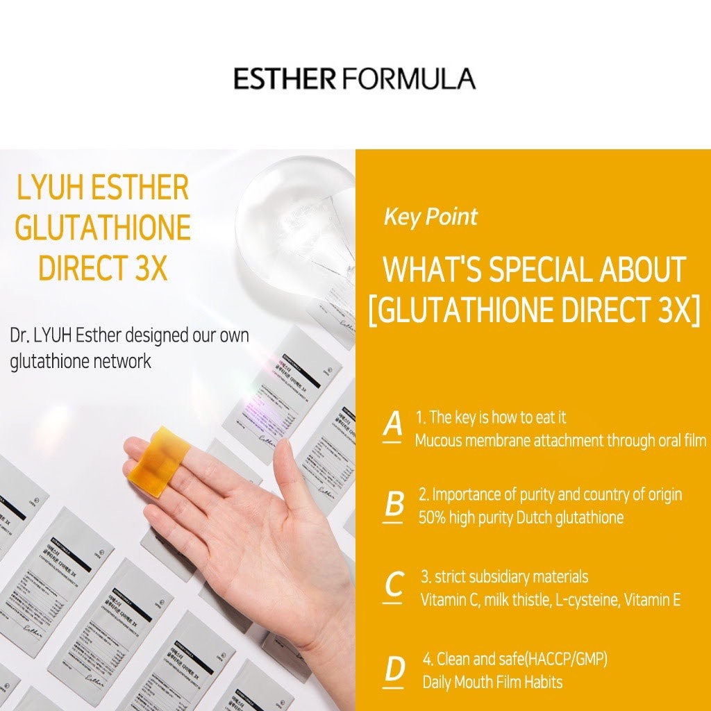Film ngậm trắng da DR ESTHER formula Glutathione Direct Film 3X Hàn Quốc hộp full 30 miếng