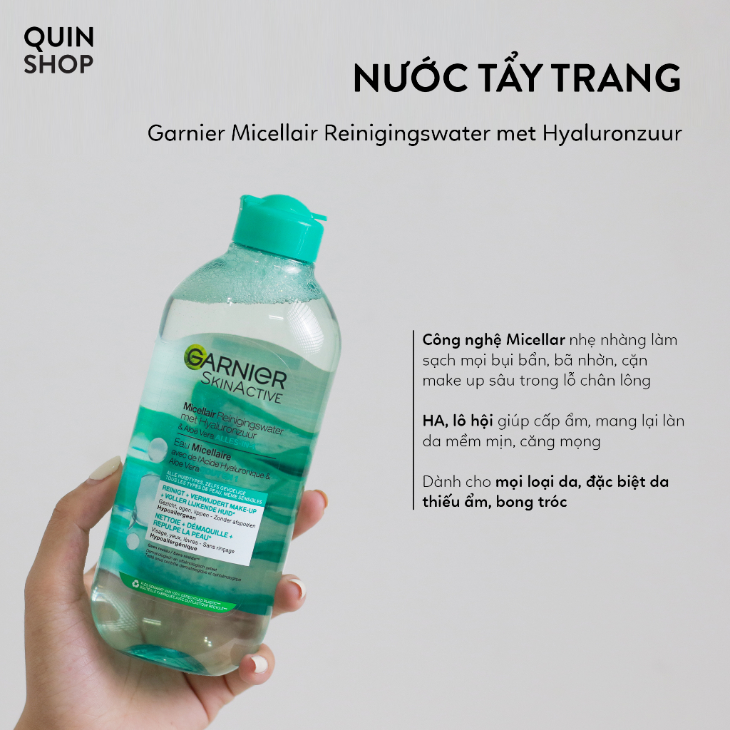 Nước Tẩy Trang Cho Da Dầu, Khô, Nhạy Cảm Garnier Micellar Cleansing Water