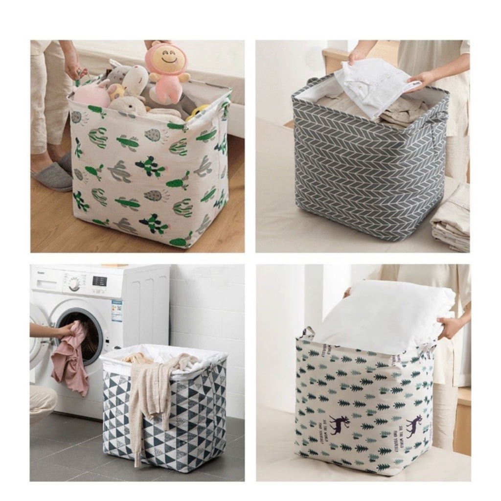 Túi Đựng Quần Áo Chăn Màn bằng vải cỡ lớn 100L Giỏ đựng đồ gia đình đa năng gấp gọn nhiều họa tiết có dây rút tiện lợi