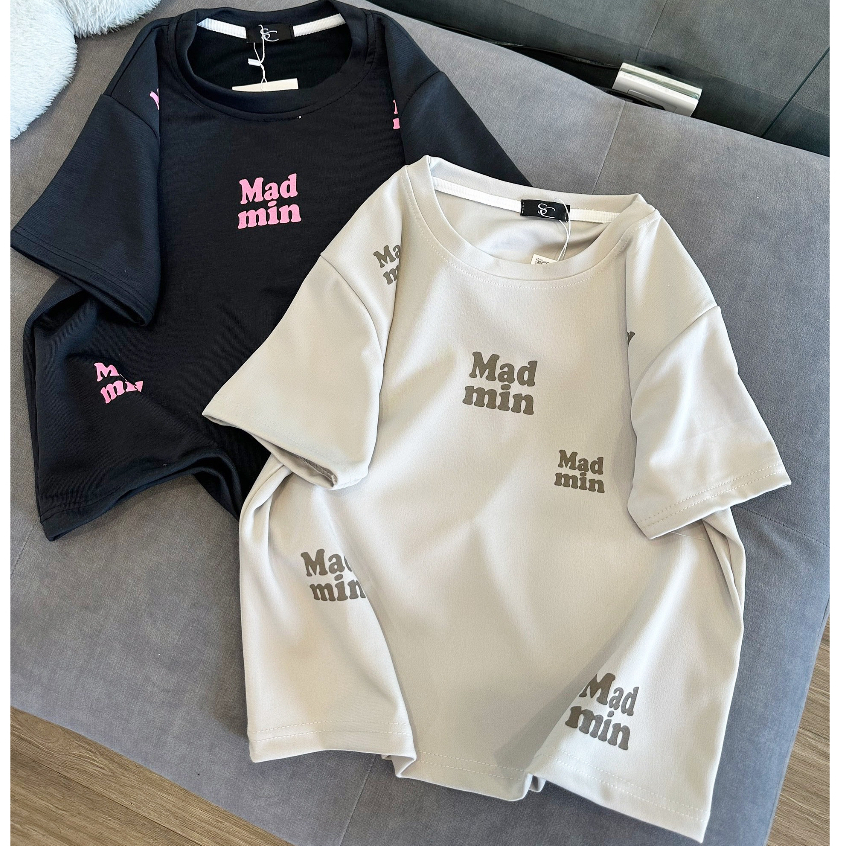 Áo phông baby tee nữ in họa tiết chữ Mad Min chất liệu cotton co giãn bốn chiều phong cách hiện đại