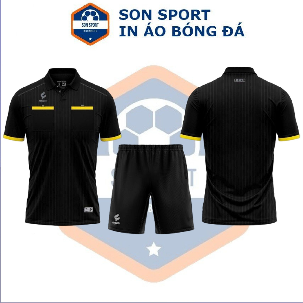 Bộ quần áo trọng tài bóng đá chuyên nghiệp Eric dáng áo polo
