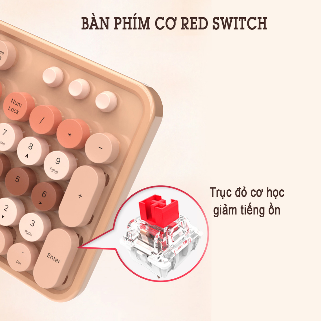 Bộ Bàn Phím Cơ Và Chuột Không Dây Mofii Sweet Plus, bàn phím mofii sử dụng redswitch, giảm ồn, cho công việc văn phòng