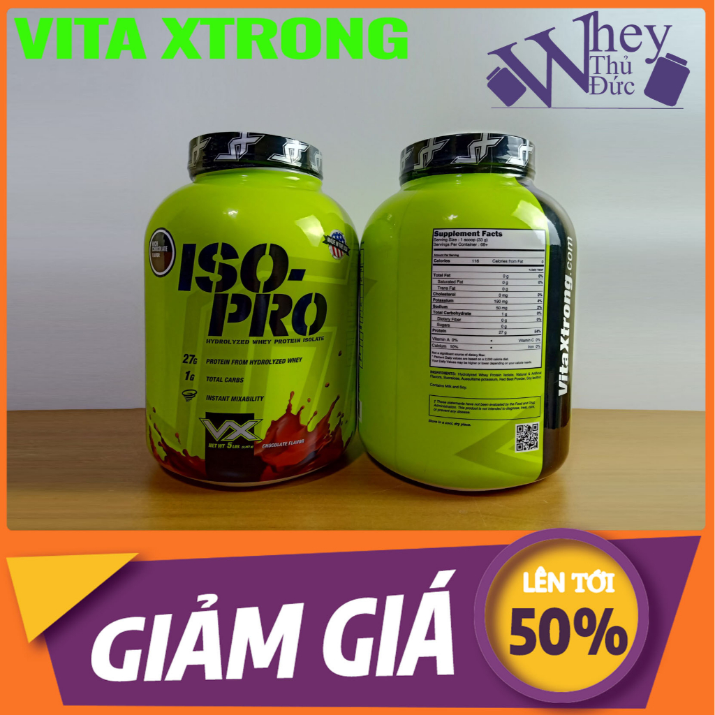 WHEY ISO PRO VitaXtrong Iso Pro 5lbs 2.4KG vị Chocolate - whey isolate thủy phân 100% hấp thu tăng cơ nhanh