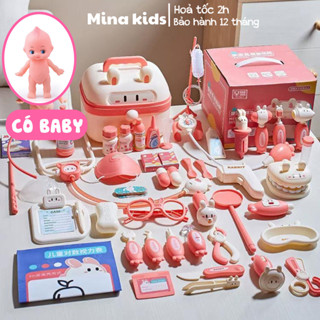Đồ chơi bác sĩ cho bé gái trai trẻ em nhập vai mô phỏng thiết bị y tế thật, y tá, nha sĩ, combo + khám răng MINA KIDS