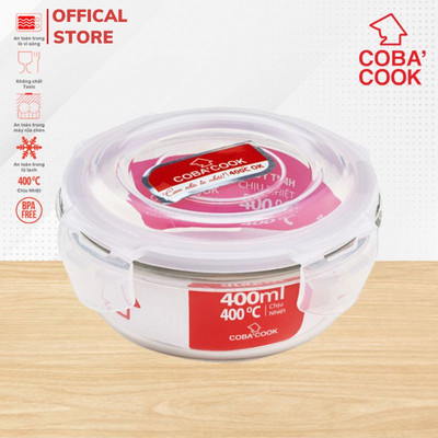Hộp thủy tinh đựng thực phẩm chịu nhiệt COBA'COOK hình tròn dung tích 400ml- CBHR400