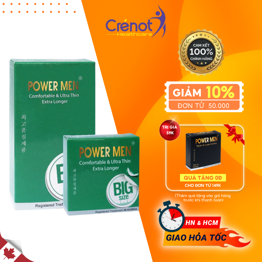Bao cao su size lớn 55mm Power Men bcs siêu mỏng kéo dài thời gian chống xuất tinh sớm nhiều gel bôi trơn