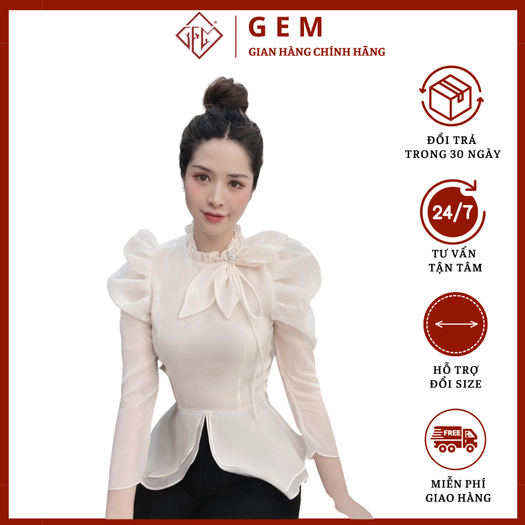 Áo kiểu nữ chất tơ hai lớp G417 BIGSIZE hàng thiết kế may thủ công siêu xinh sang chảnh dễ phối đồ - GEM Fashion