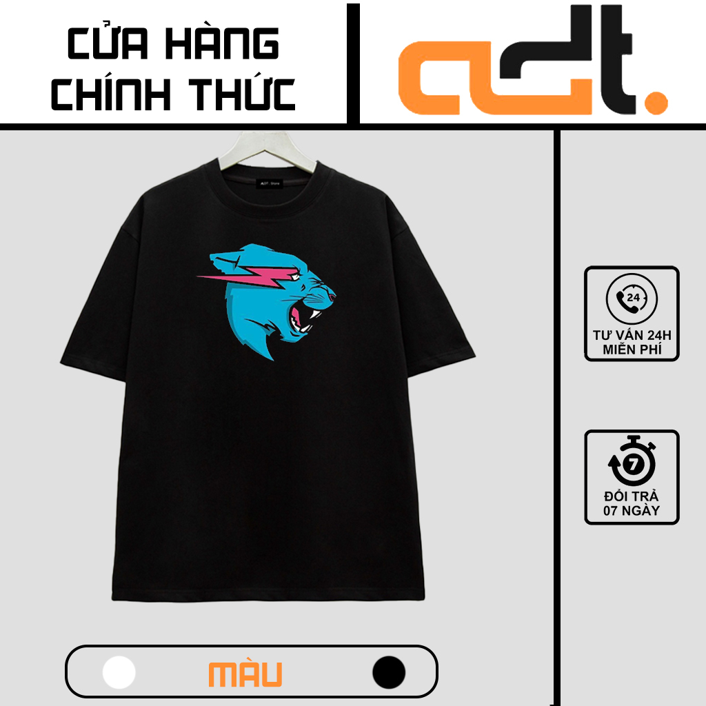 Áo thun đen trắng Mr Beast Lightning Cat  - chất thun thoáng mát