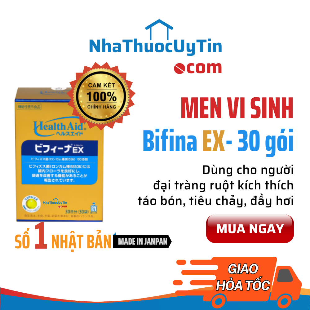 Men vi sinh sống BIFINA NHẬT BẢN, loại EX hộp 30 gói hỗ trợ tiêu hóa cho trẻ em, người lớn, bà bầu, táo bón, tiêu chảy