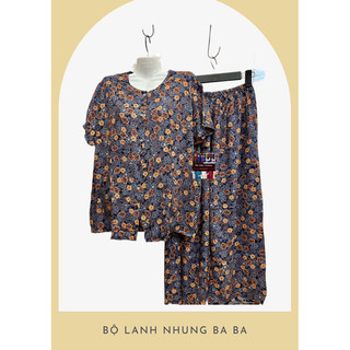 Bộ quần áo người già lanh nhung hoa áo cài cúc 2 túi cho người già và trung niên cho người béo mập