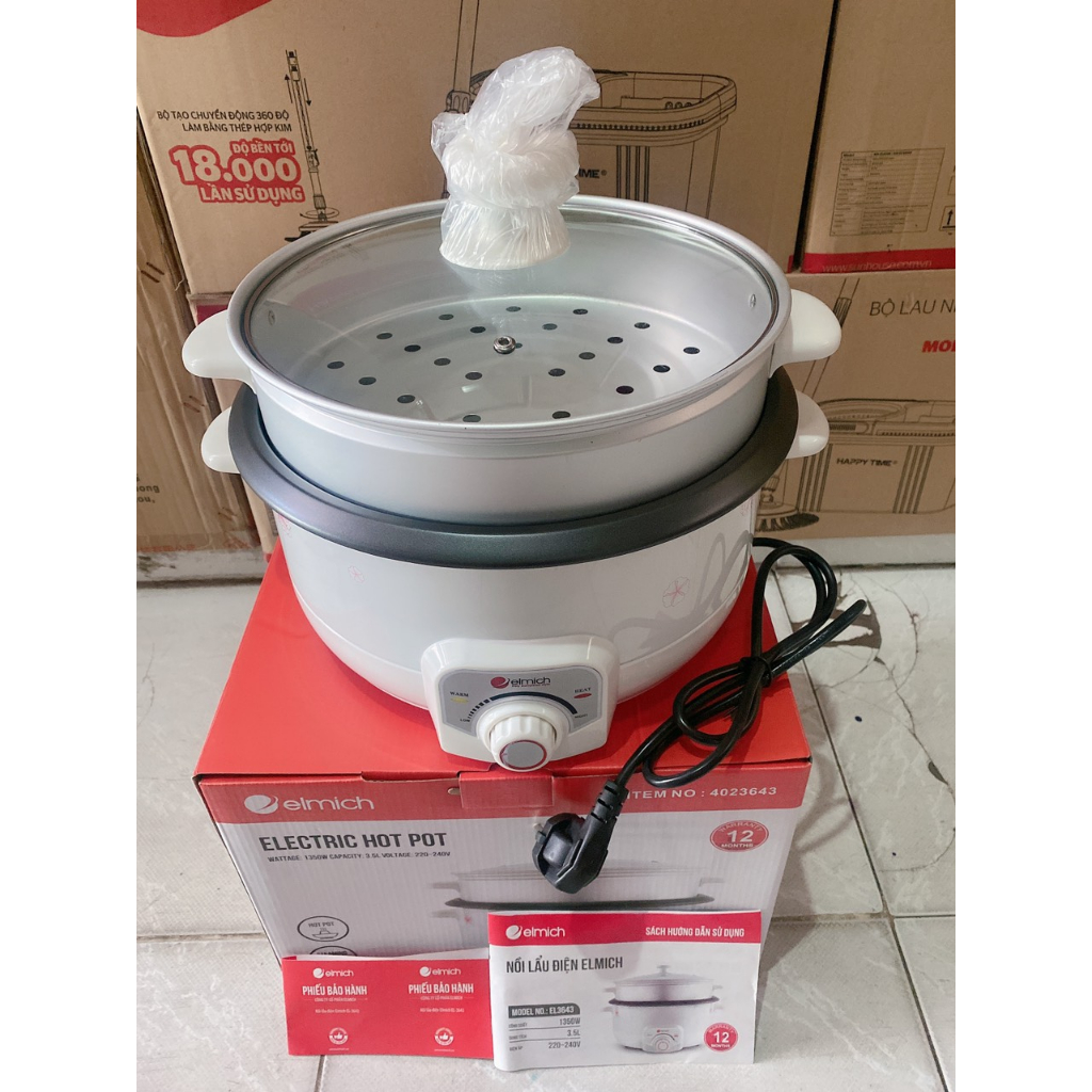 Nồi lẩu điện đa năng Elmich 4023643 tặng kèm xửng hấp - Hàng chính hãng