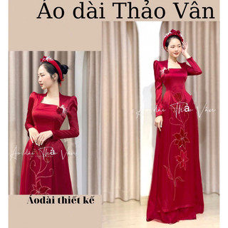 Áo dài cô dâu form thiết kế, hoạ tiết đính kết thủ công, áo dài cưới -TV