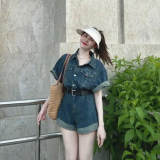 Jum jean short kèm nịt chất co giãn,Áo liền Quần