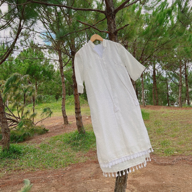 Ren dress - Váy cổ trụ phối tua rua