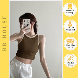 Áo croptop BA LỖ PHỐI VIỀN basic trơn Nữ thun gân