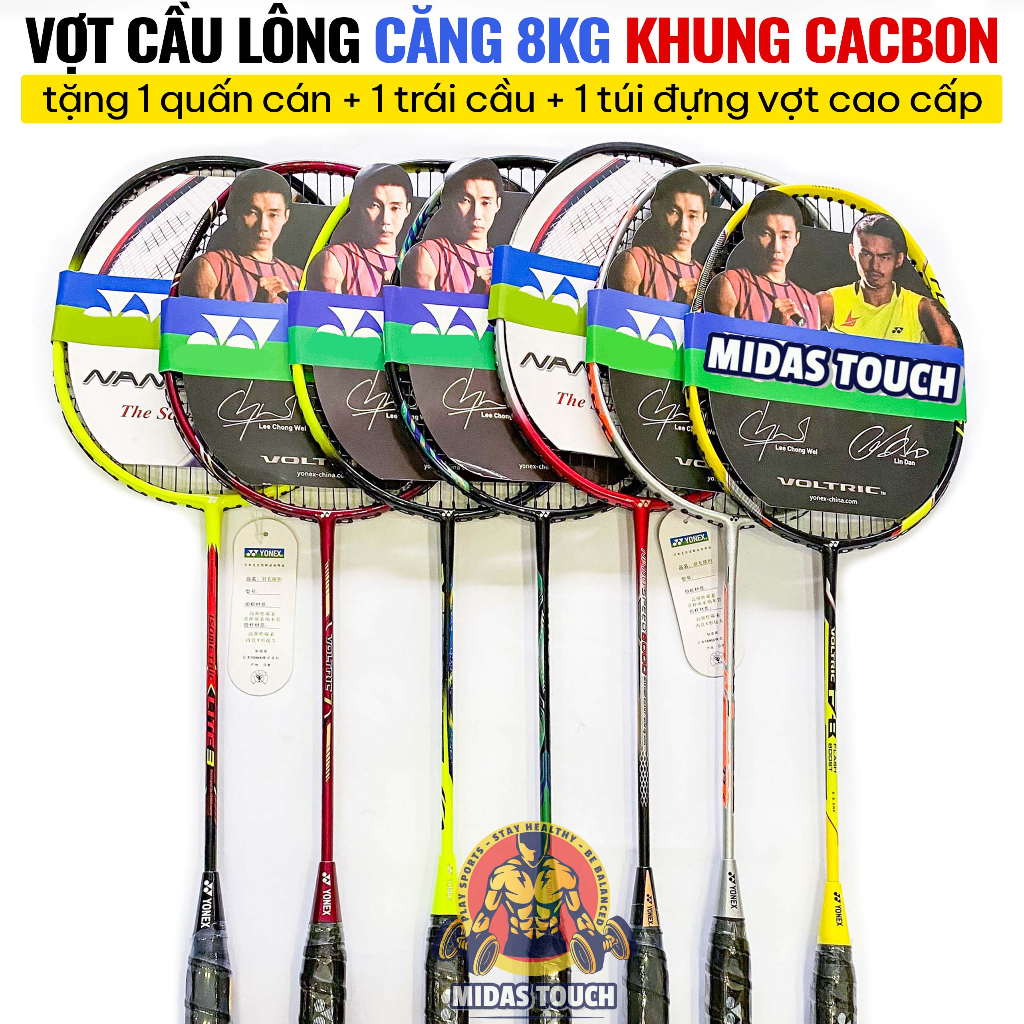 1 Chiếc Vợt Cầu Lông Căng 8kg Khung Hợp Kim Cacbon Siêu Bền Đẹp Tặng Ngay 1 Quấn Cán Vợt + 1 Trái Cầu + 1 Túi Đựng Vợt