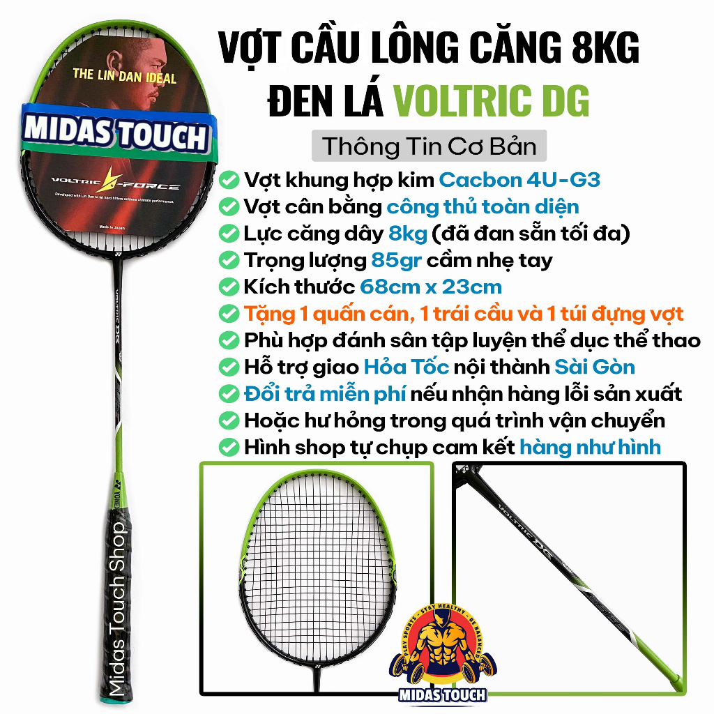 1 Chiếc Vợt Cầu Lông Căng 8kg Khung Hợp Kim Cacbon Siêu Bền Đẹp Tặng Ngay 1 Quấn Cán Vợt + 1 Trái Cầu + 1 Túi Đựng Vợt