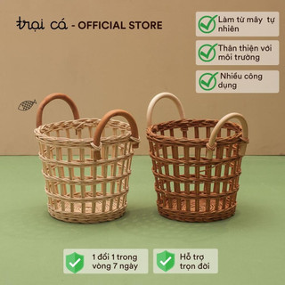 Giỏ Mây handmade, Giỏ Tròn Đan Thưa Có Quai TRẠI CÁ Giỏ Bánh Mì, Rau Củ Hoa Quả, Trang Trí Nhà Cửa, Decor Quán Cafe