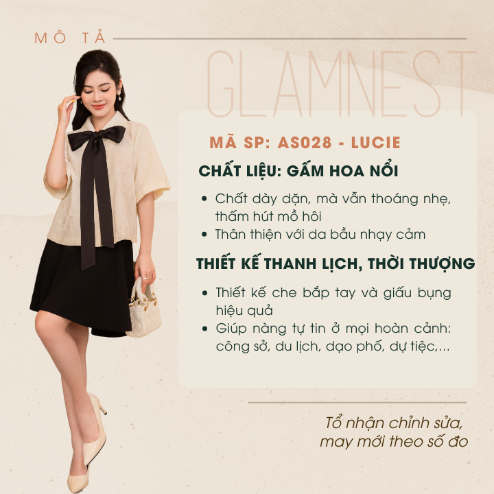 Set Váy Bầu Thanh Lịch Dạo Phố Du Lịch Đầm Bầu Công Sở Thiết Kế Cao Cấp Glam Nest AS028