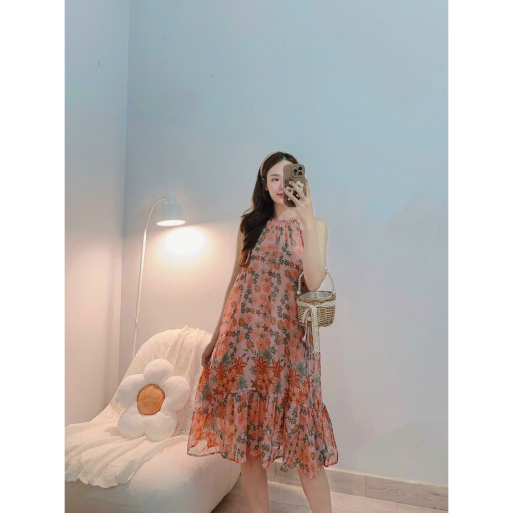 ĐẦM YẾM 2 DÂY BÔNG NHÍ - Hình Shop Chụp Thật