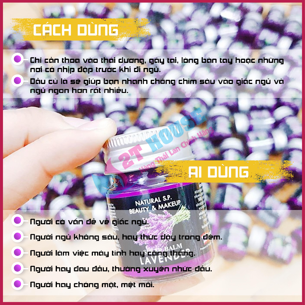 Dầu cù là giúp ngủ ngon/dầu massage hỗ trợ giấc ngủ hương Lavender Sleep Balm Thái Lan hủ 15g 2T House Shop