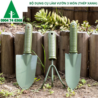 Bộ dụng cụ làm vườn mini 3 món thép xanh