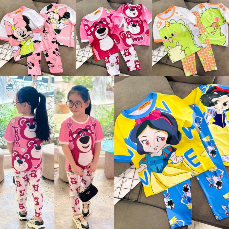 12-42kg Bộ tay ngắn quần dài bé gái thun lạnh 3D loại 1 siêu đẹp mềm mịn mát 089