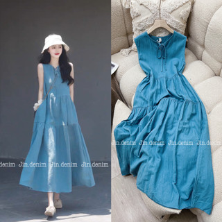 Váy đầm bò, váy thô đũi thiết kế baby doll, váy bầu, váy bà bầu, váy đi biển dáng dài ,ba lỗ 2 dây 033