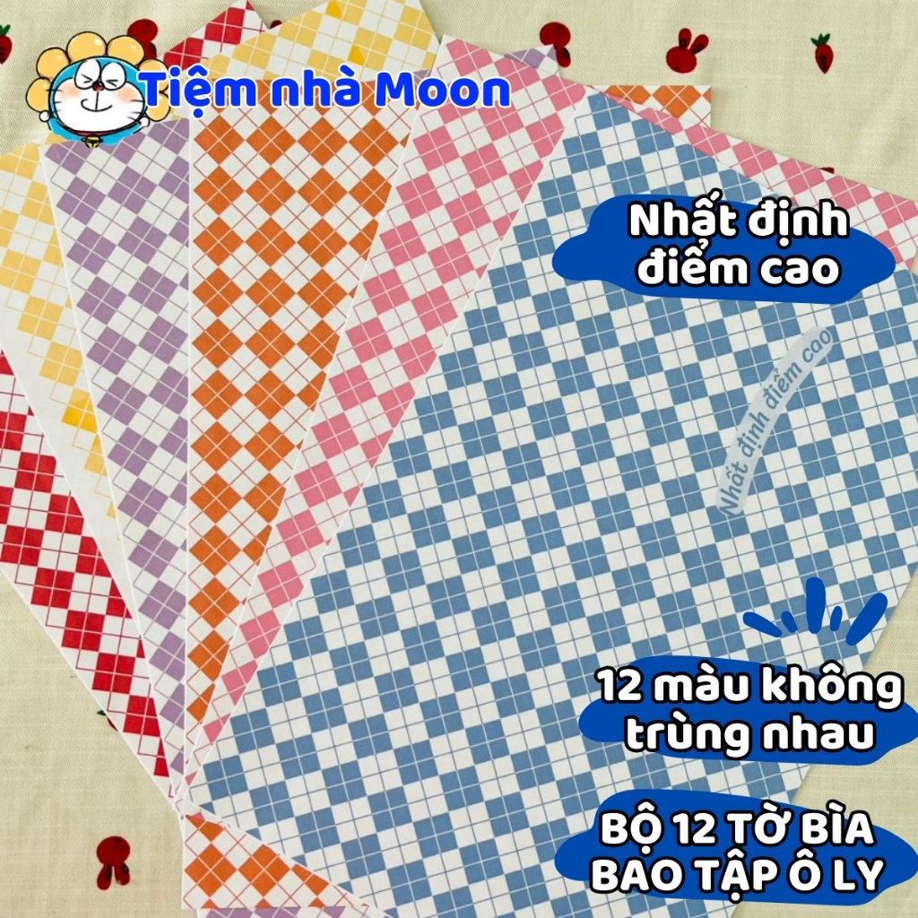 Bộ 12 tờ bao tập có sẵn giấy kiếng khổ NHỎ 16cm*21cm - Bìa bao tập quyết tâm - Bao tập A5 - BÌA BAO TẬP CUTE