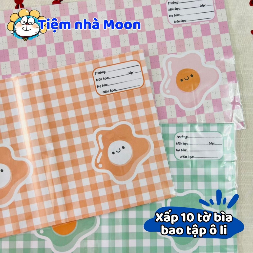 MẪU 6 - BAO TẬP KHỔ NHỎ 16cm*21cm -   BÌA BAO TẬP HÌNH CARO TRỨNG ỐP LA - BÌA BAO TẬP CUTE