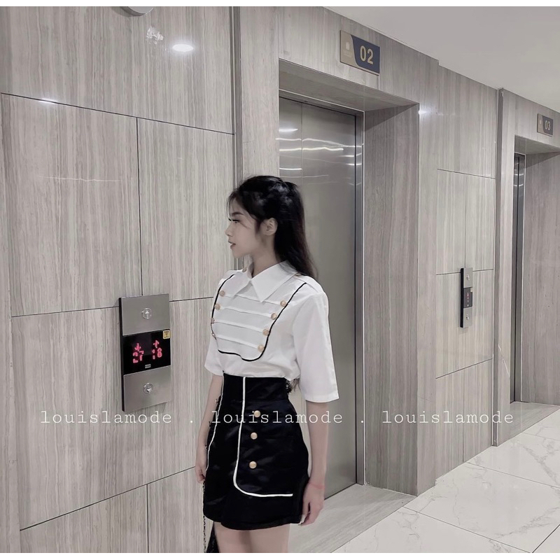 Set Áo Sơ Mi Xương Cá Đính Khuya Hoàng Gia Kèm Short